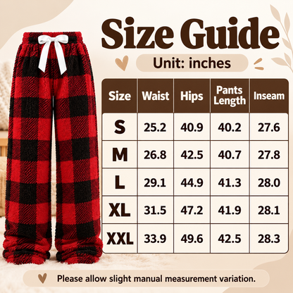 🎀 Cozy Fleece Plaid Lounge Pants | ☕ Soft Wide-Leg Winter Pajamas with Cute Bow Detail ❄️