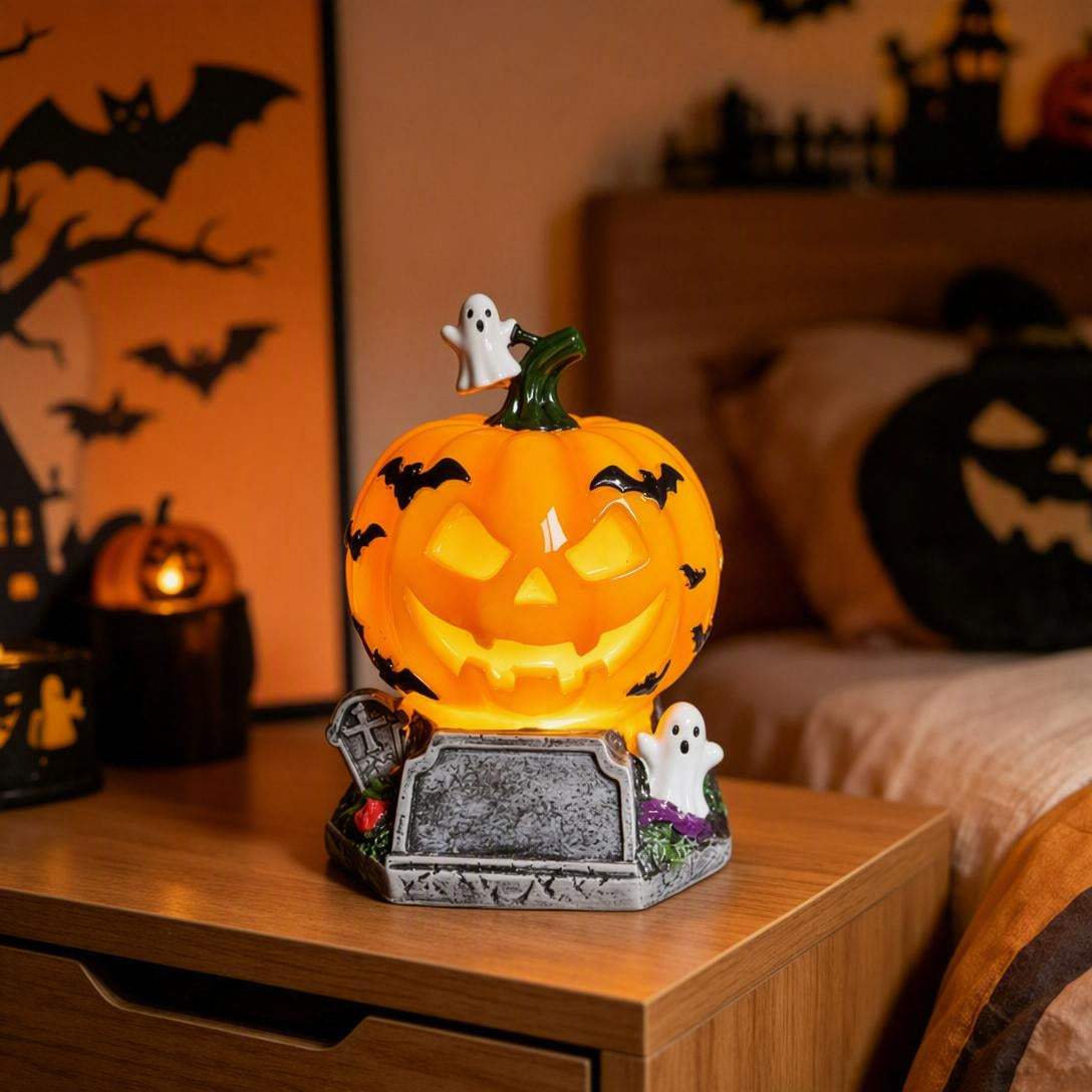 Tombstone Ghost Pumpkin Light