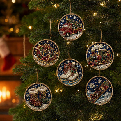 6-piece Christmas wooden diamond art ornament set