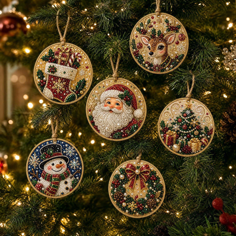 6-piece Christmas wooden diamond art ornament set