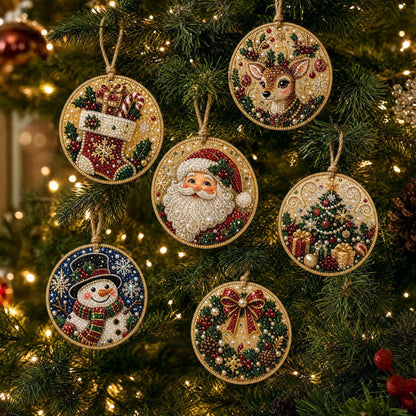 6-piece Christmas wooden diamond art ornament set