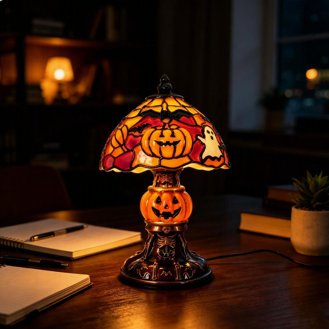 Retro Pumpkin Stained‑Glass Lamp