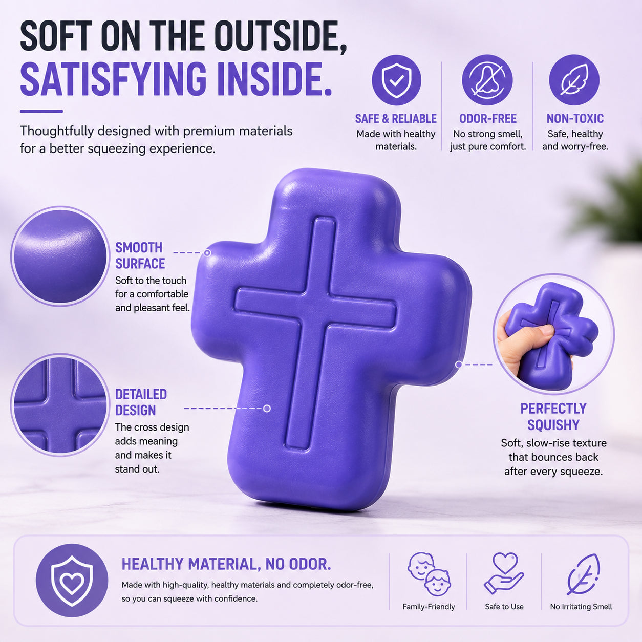 ✝️ Faith-Inspired Cross Squishy – Soft, Odor-Free & Satisfying Squeeze Toy