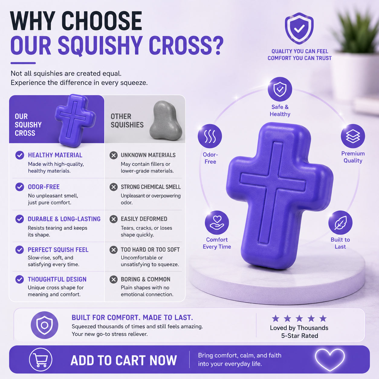 ✝️ Faith-Inspired Cross Squishy – Soft, Odor-Free & Satisfying Squeeze Toy