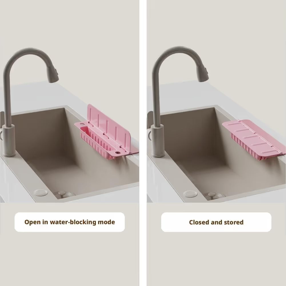 🧼 Say Goodbye to Sink Mess! Foldable Water Splash Blocker & Sponge Holder 💦