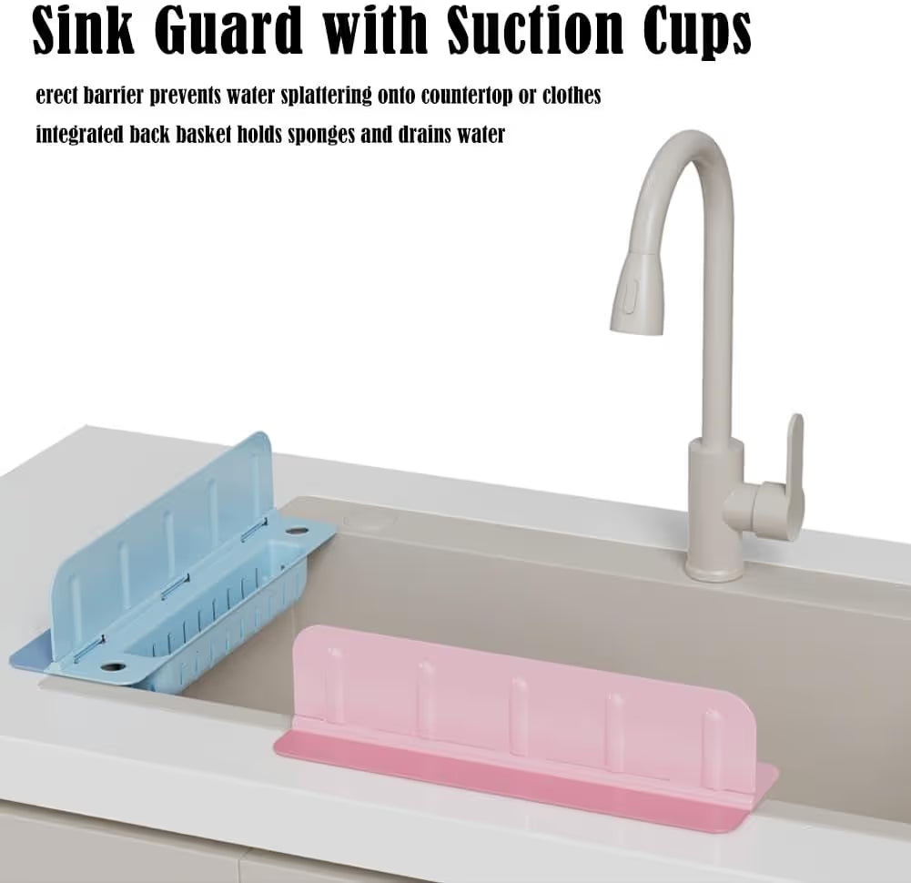 🧼 Say Goodbye to Sink Mess! Foldable Water Splash Blocker & Sponge Holder 💦