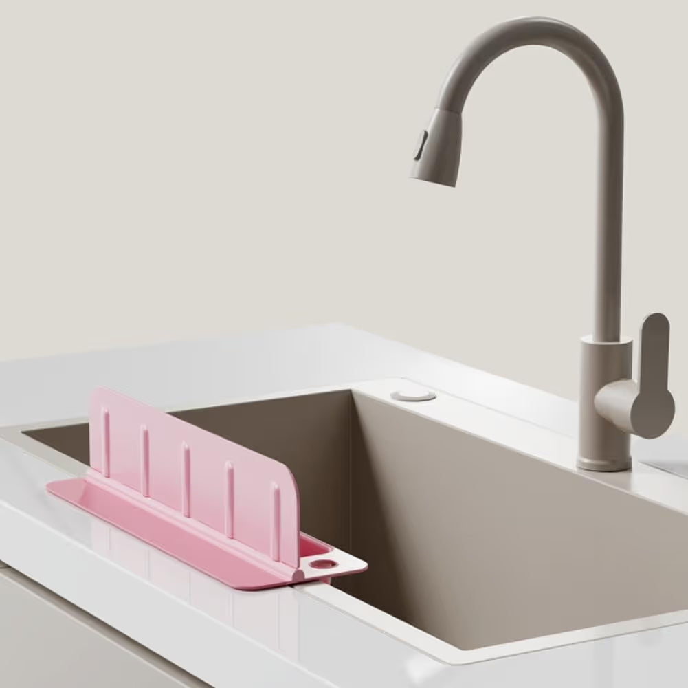 🧼 Say Goodbye to Sink Mess! Foldable Water Splash Blocker & Sponge Holder 💦