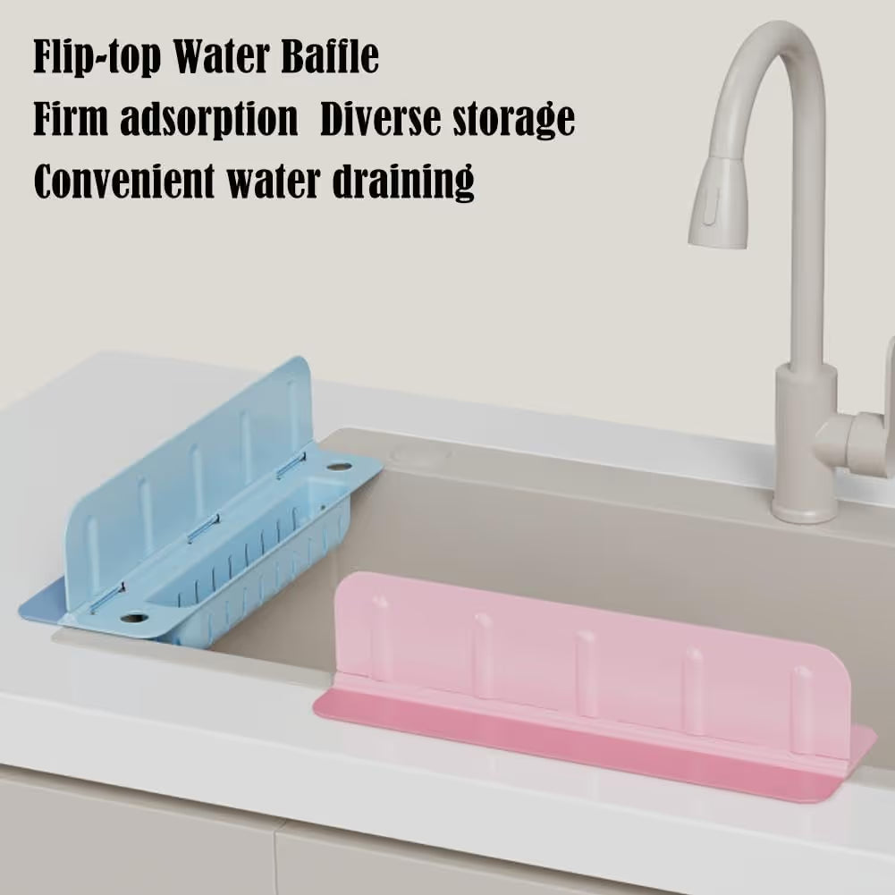 🧼 Say Goodbye to Sink Mess! Foldable Water Splash Blocker & Sponge Holder 💦