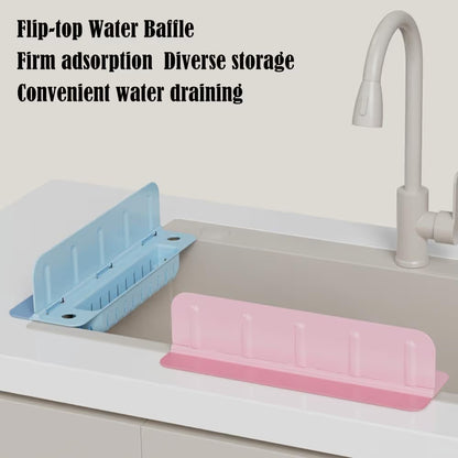 🧼 Say Goodbye to Sink Mess! Foldable Water Splash Blocker & Sponge Holder 💦