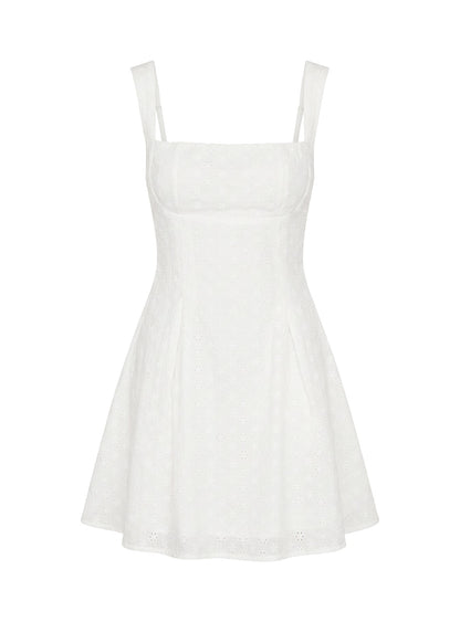 Embroidered Mini Dress White