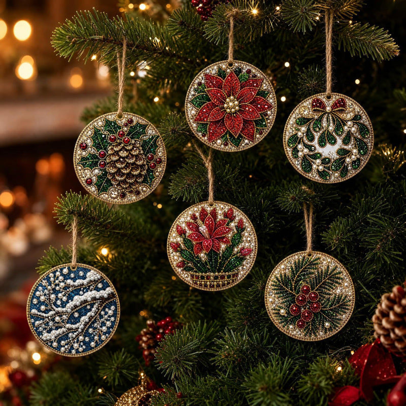 6-piece Christmas wooden diamond art ornament set