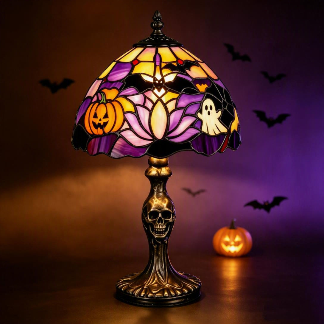 Skull Pillar Stained‑Glass Lamp