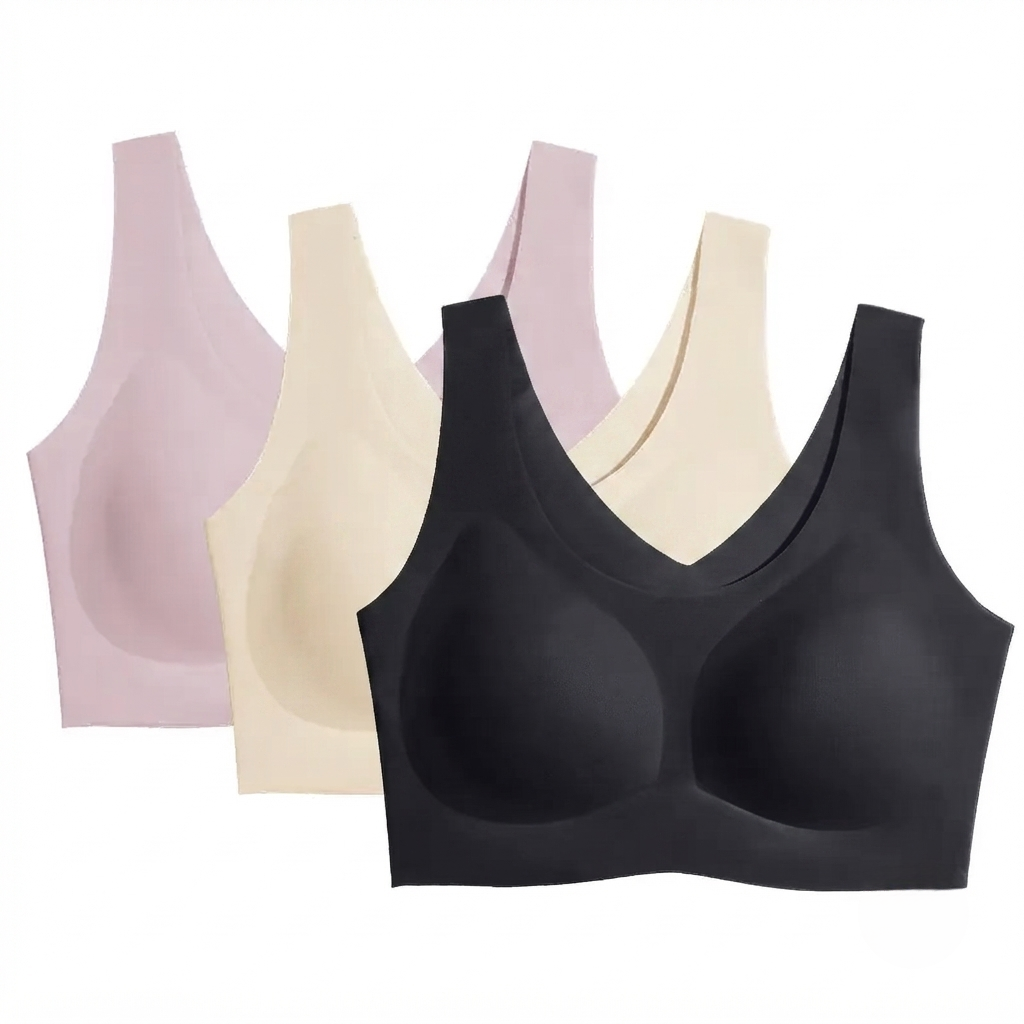 Seamless Wireless Bralette – Wide Comfort Straps, Breathable Lightweight Nude Bra, Smart Size Stretchy Fit