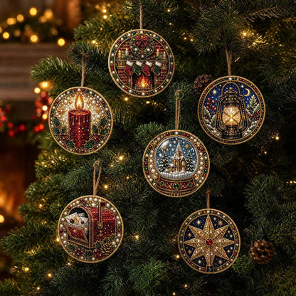 6-piece Christmas wooden diamond art ornament set
