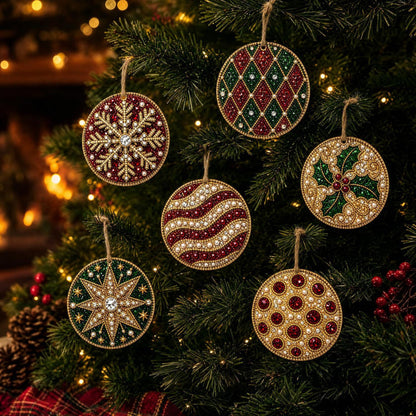 6-piece Christmas wooden diamond art ornament set