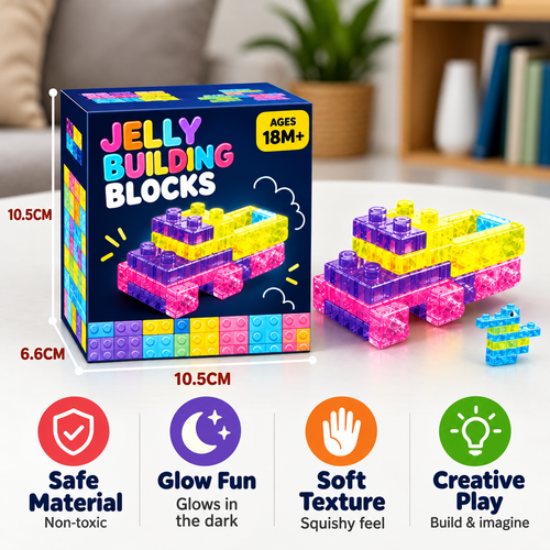 🌙 Glow-in-the-Dark Squishy Jelly Building Blocks – Soft Creative Building Toy for Kids
