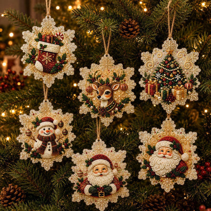 6-piece Christmas wooden diamond art ornament set