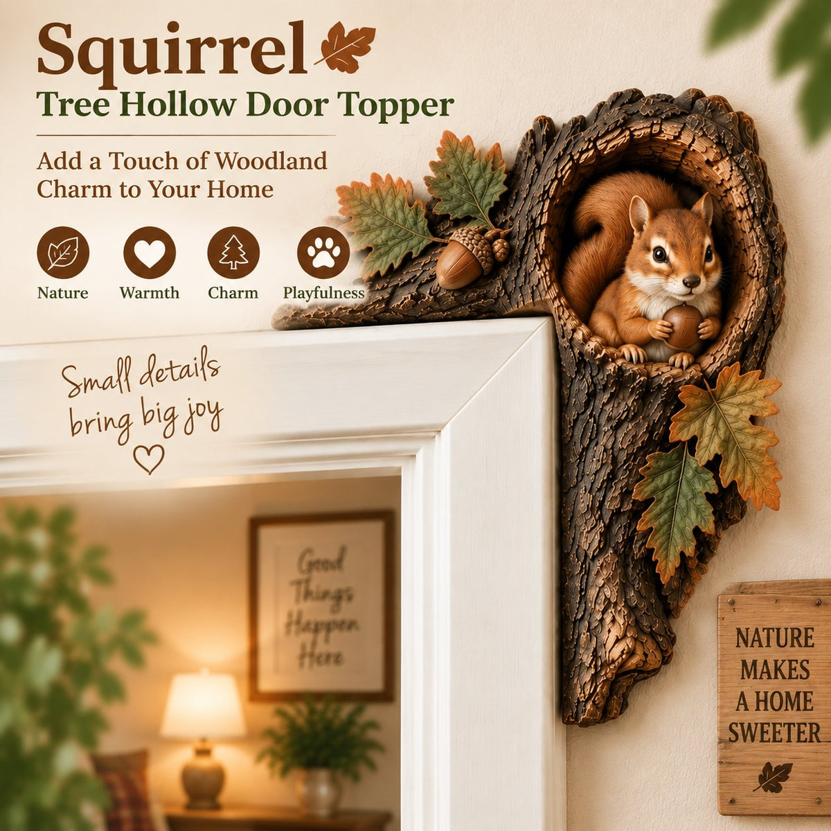 🦊 Unique Woodland Animal Tree Hole Door Topper – Charming Home & Door Accent ✨🍁
