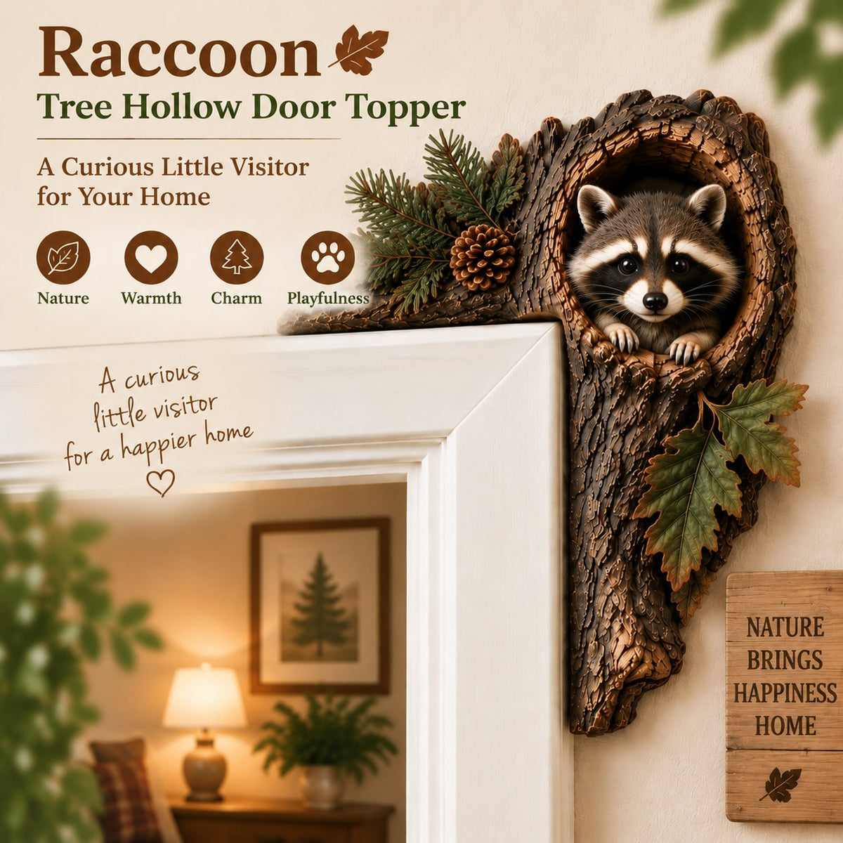 🦊 Unique Woodland Animal Tree Hole Door Topper – Charming Home & Door Accent ✨🍁