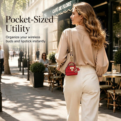 🔥Buy 3 Get 1 Free 🐚 Mini Shell Bag Keychain – PU Leather Lipstick Coin Purse with Golden Padlock & Tassel ✨