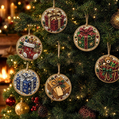 6-piece Christmas wooden diamond art ornament set