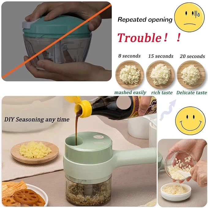 🥕 4-in-1 Electric Vegetable Cutter- Wireless Food Processor for Garlic Pepper Chili Onion Celery Ginger Meat