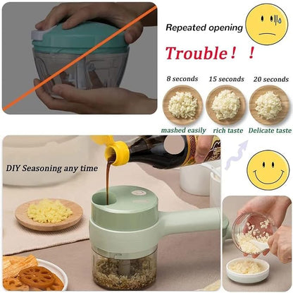 🥕 4-in-1 Electric Vegetable Cutter- Wireless Food Processor for Garlic Pepper Chili Onion Celery Ginger Meat