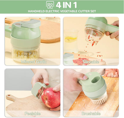 🥕 4-in-1 Electric Vegetable Cutter- Wireless Food Processor for Garlic Pepper Chili Onion Celery Ginger Meat
