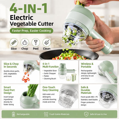 🥕 4-in-1 Electric Vegetable Cutter- Wireless Food Processor for Garlic Pepper Chili Onion Celery Ginger Meat