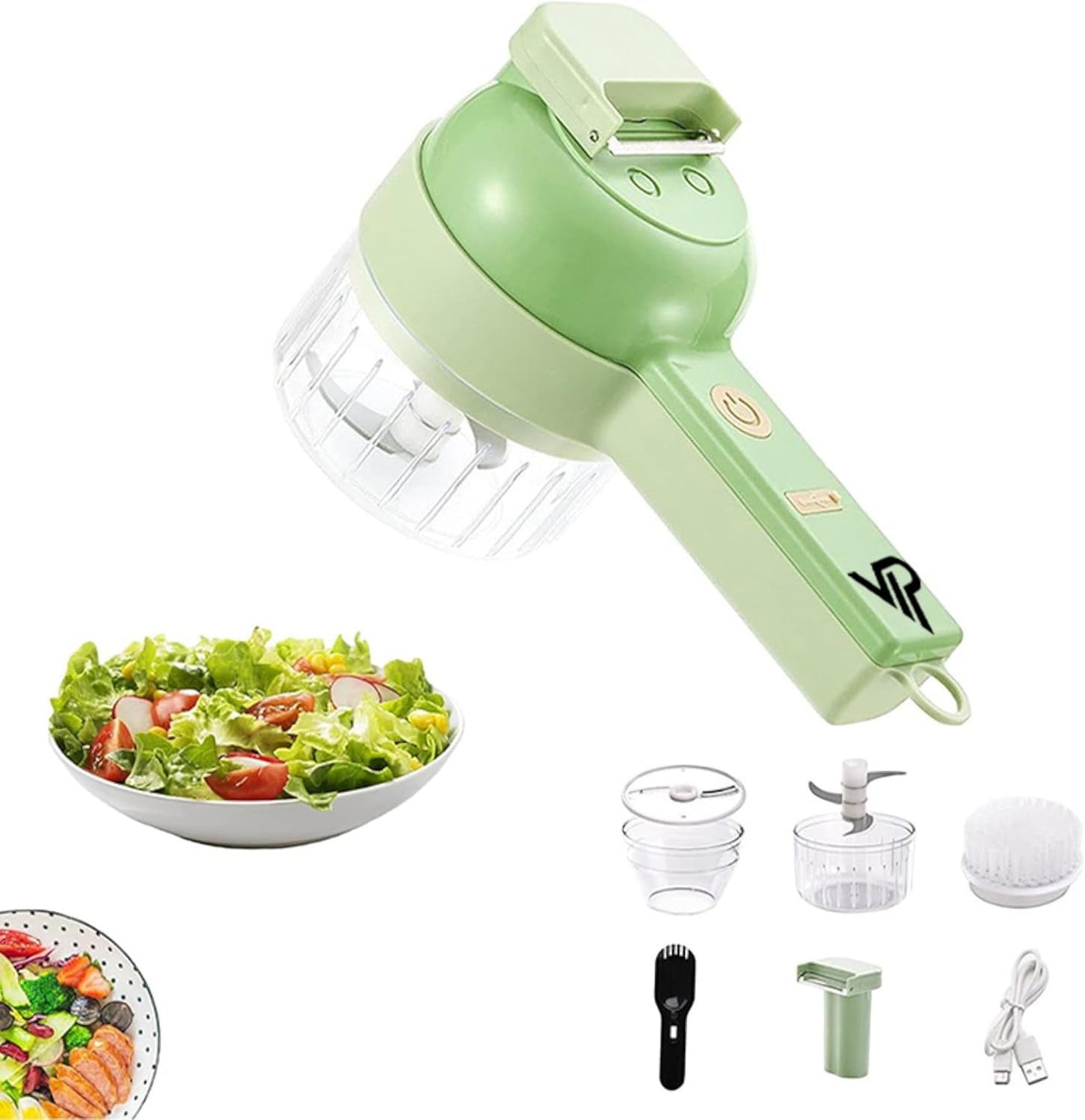 🥕 4-in-1 Electric Vegetable Cutter- Wireless Food Processor for Garlic Pepper Chili Onion Celery Ginger Meat