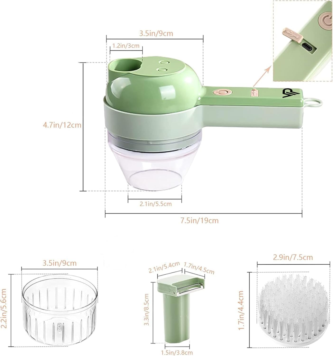 🥕 4-in-1 Electric Vegetable Cutter- Wireless Food Processor for Garlic Pepper Chili Onion Celery Ginger Meat