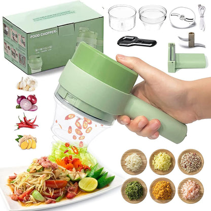 🥕 4-in-1 Electric Vegetable Cutter- Wireless Food Processor for Garlic Pepper Chili Onion Celery Ginger Meat