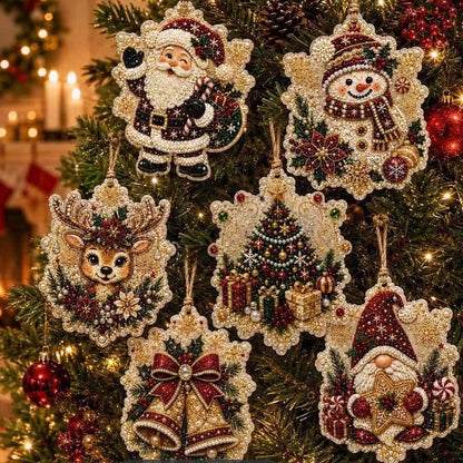 6-piece Christmas wooden diamond art ornament set