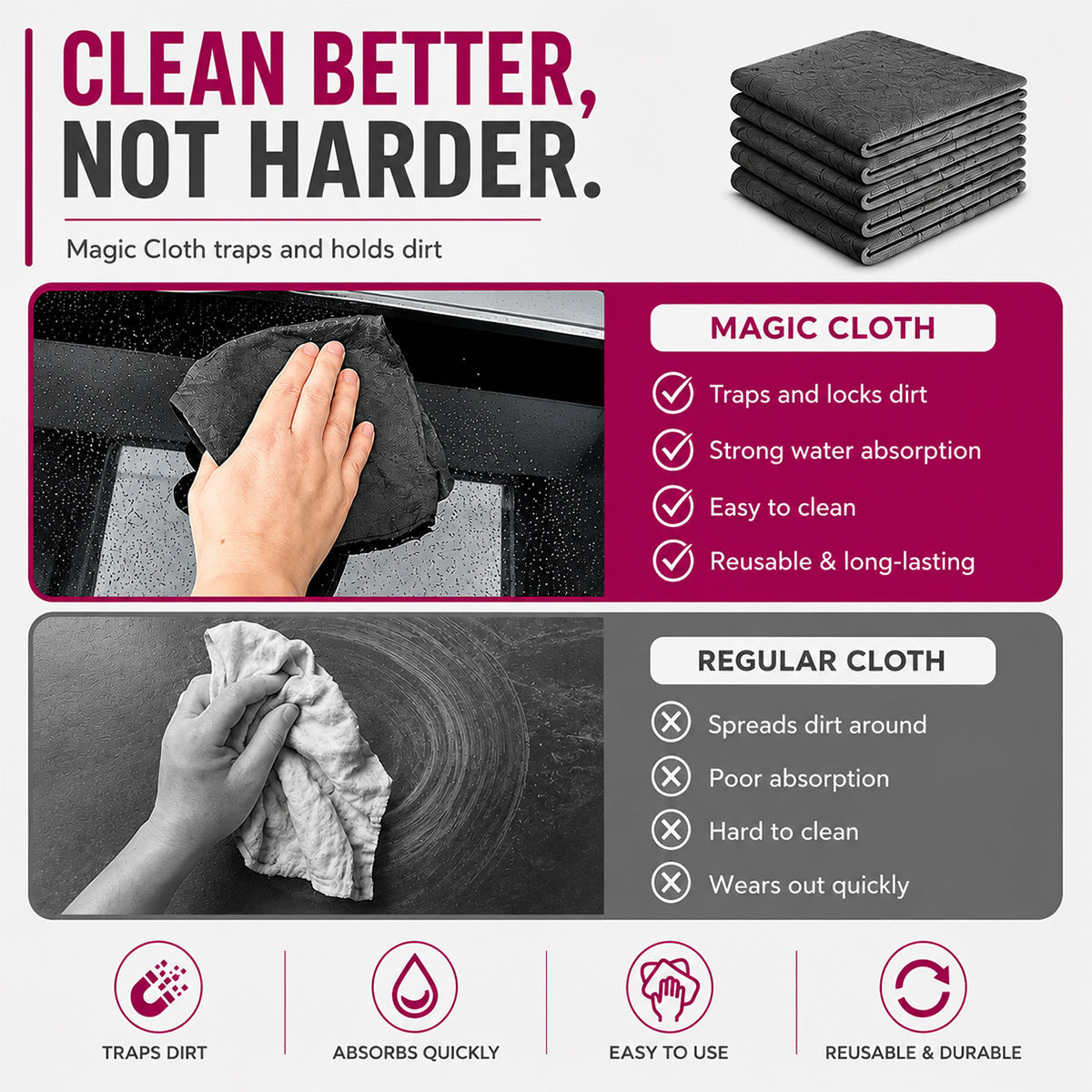 ✨ Ultra-Absorbent Magic Microfiber Cleaning Cloth (5-Pack) | Streak-Free & Chemical-Free Cleaning For Any Surface! 🧽🔥
