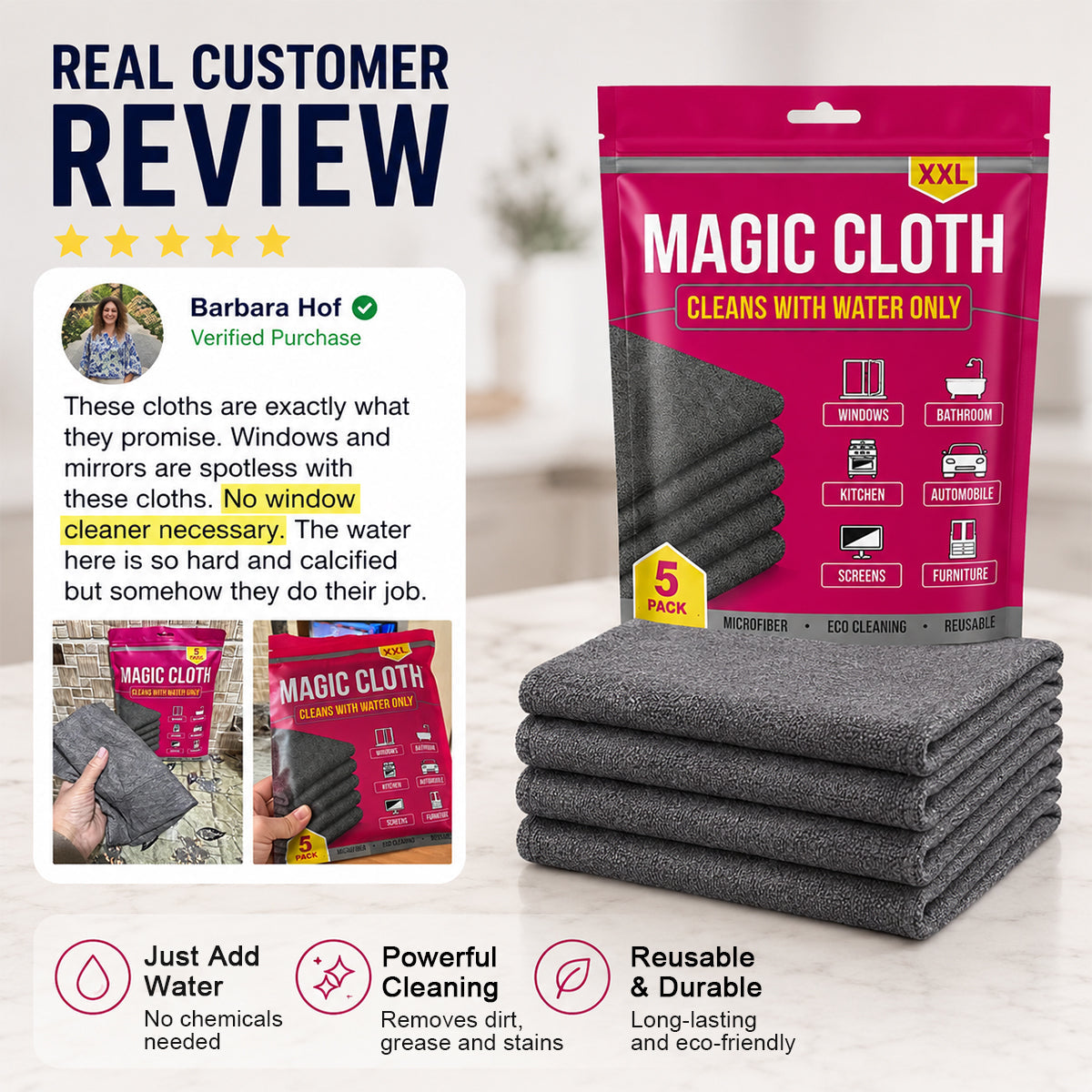 ✨ Ultra-Absorbent Magic Microfiber Cleaning Cloth (5-Pack) | Streak-Free & Chemical-Free Cleaning For Any Surface! 🧽🔥
