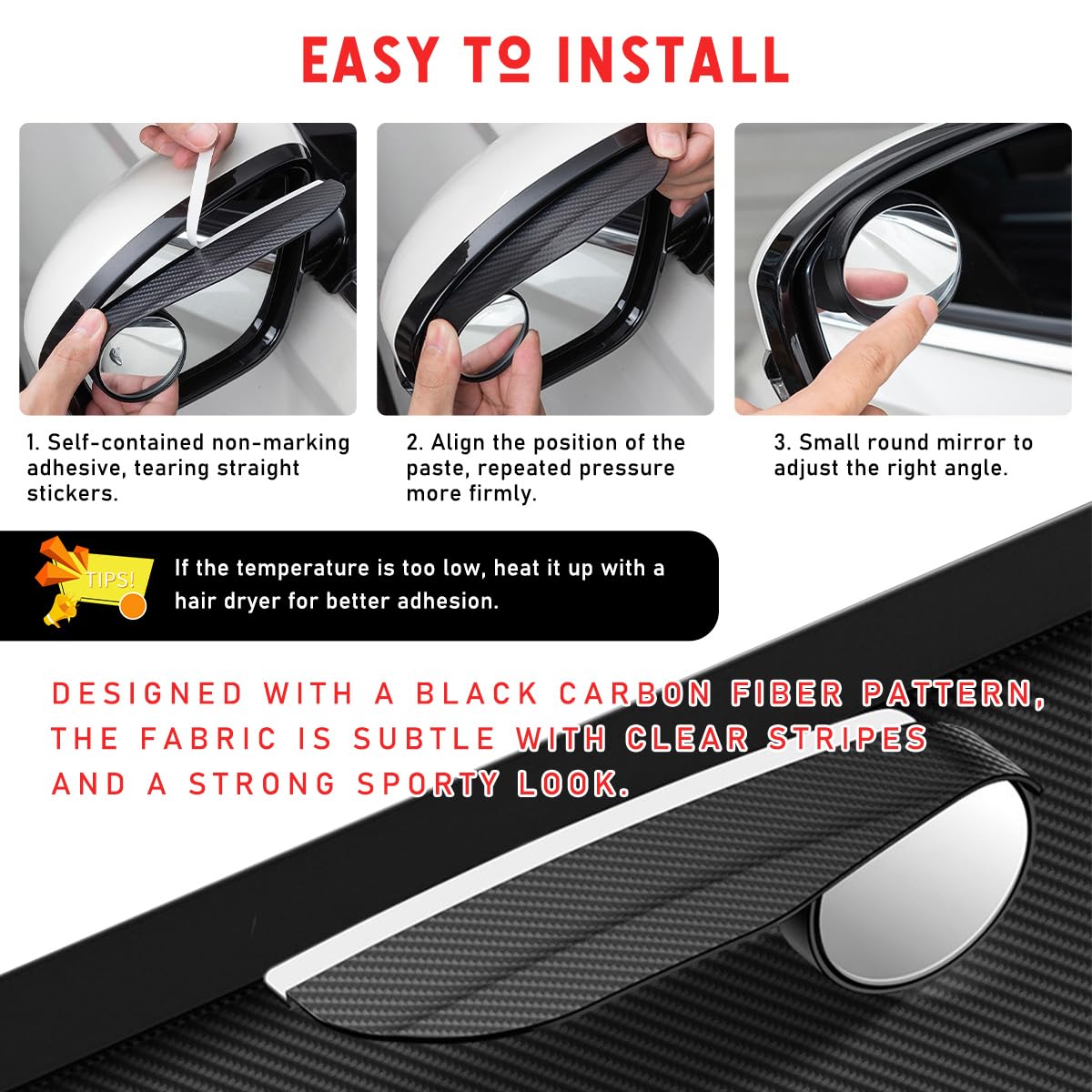 Self adhesive installation for car mirror rain visor