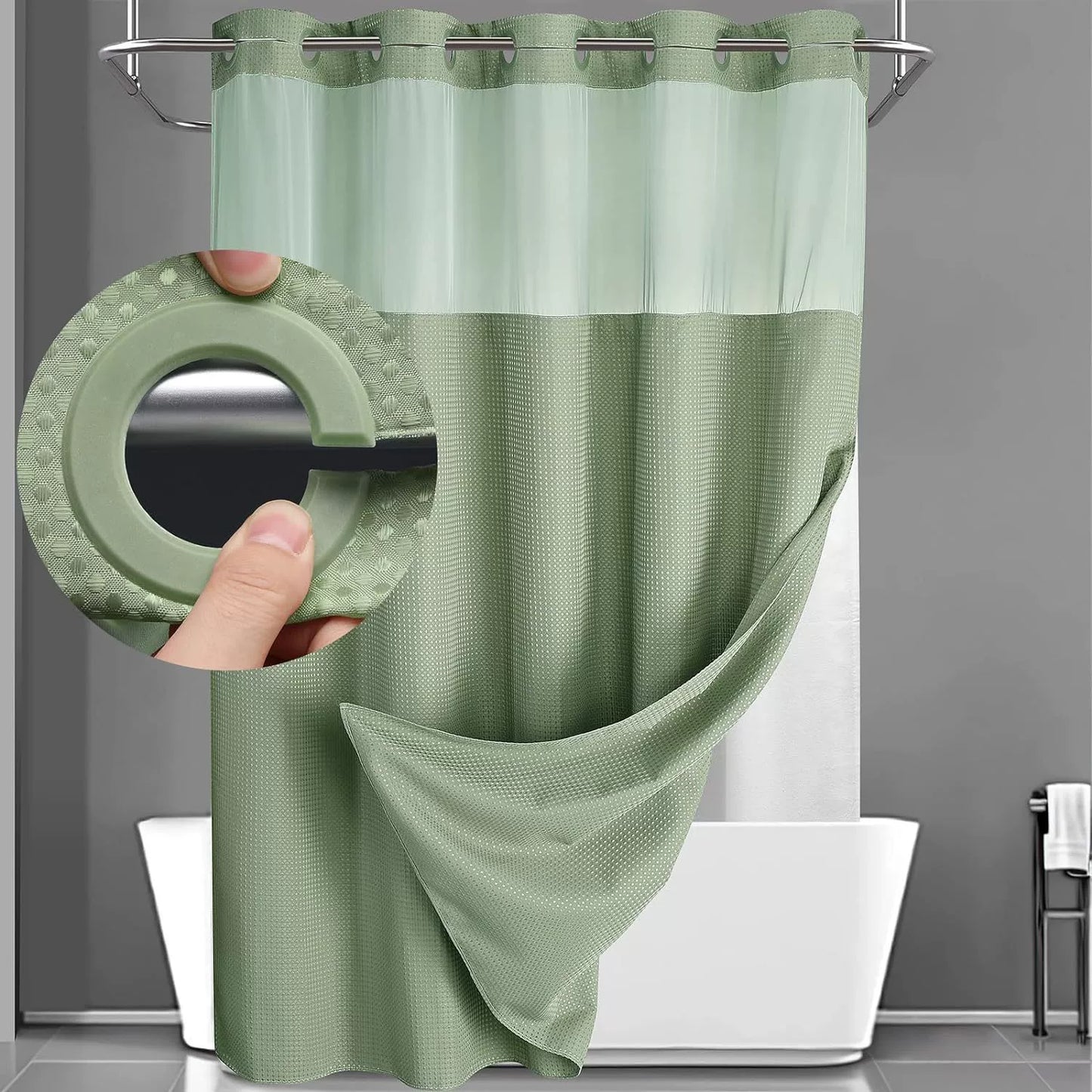✨Hookless Washable Waffle Weave Shower Curtain