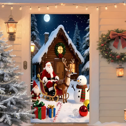 Christmas Door Cover - Stretch Fit Santa & Reindeer Door Decoration