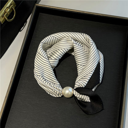 Lazy Snap-On Floral Satin Neck Scarf with Pearl Clasp