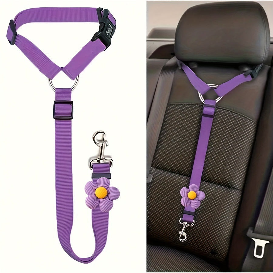 🚗 Adjustable Dog Car Seatbelt Harness