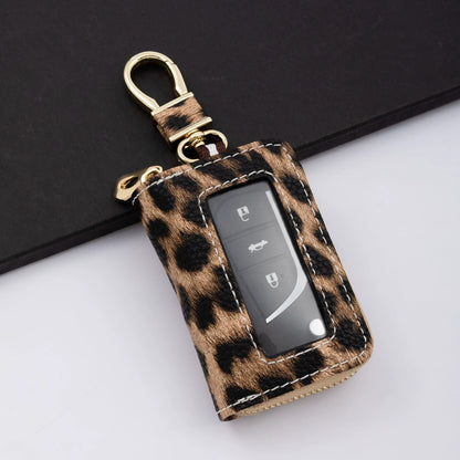 🐆Leopard-Print Ultra-Soft PU Leather Universal Car Key Pouch – Zippered Organizer with Transparent Window