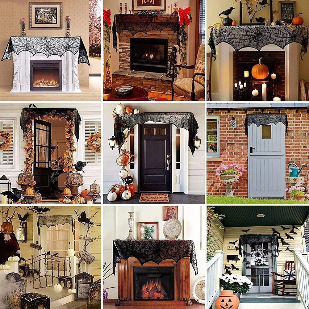 Halloween Lace Spiderweb Fireplace Decorative Towel