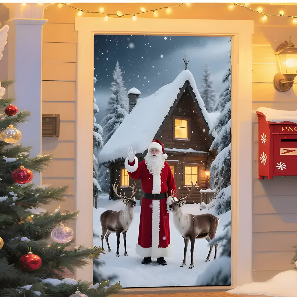 Christmas Door Cover - Stretch Fit Santa & Reindeer Door Decoration