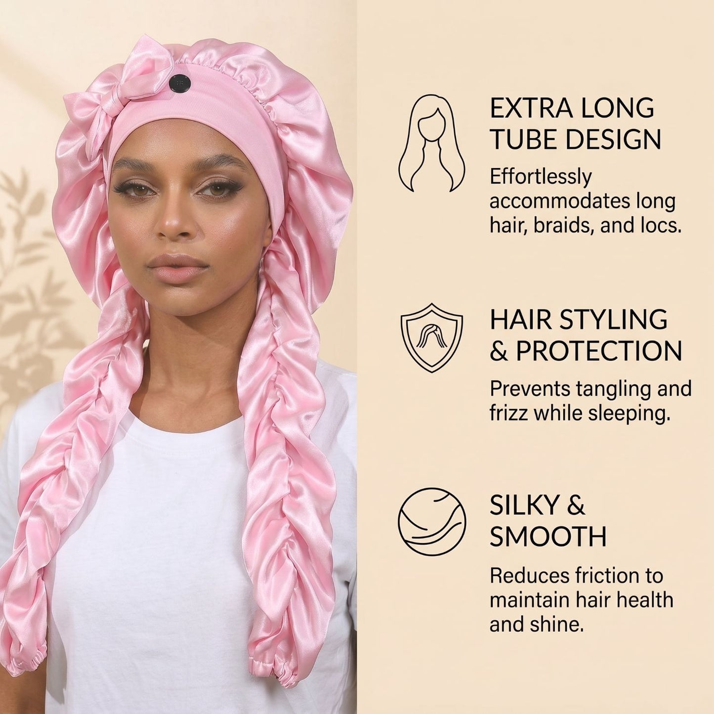 🎀Super long pleated side-edge satin sleep cap