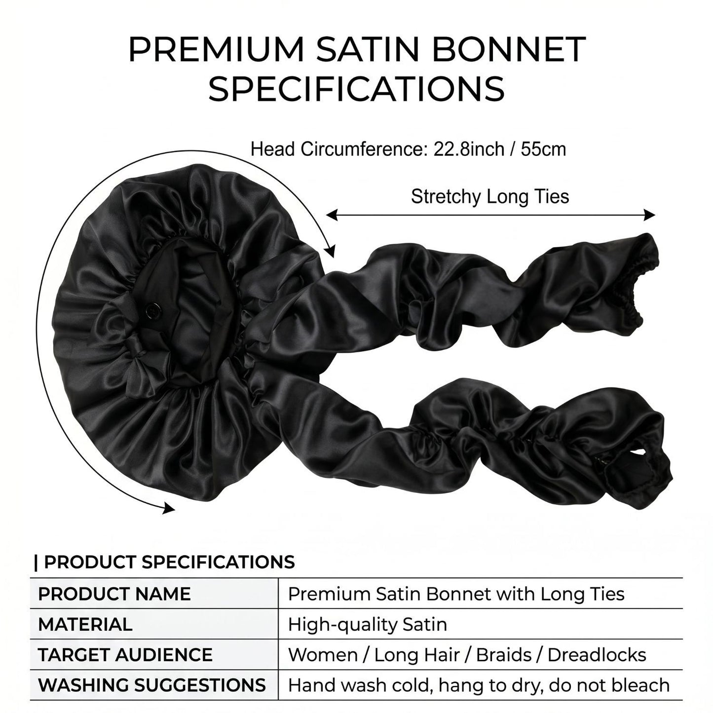 🎀Super long pleated side-edge satin sleep cap