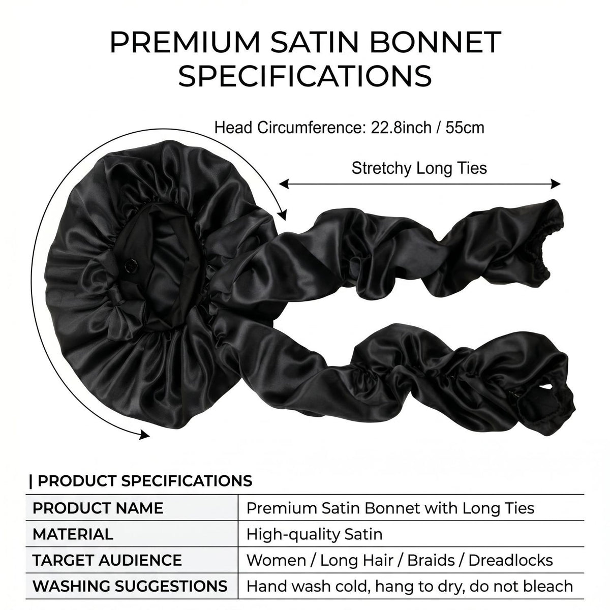 Satin Sleep Bonnet with Long Curling Ribbons for Heatless Curls