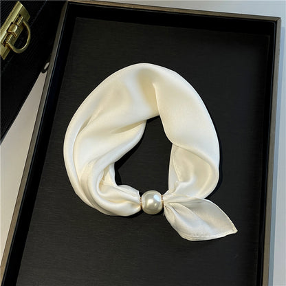Lazy Snap-On Floral Satin Neck Scarf with Pearl Clasp