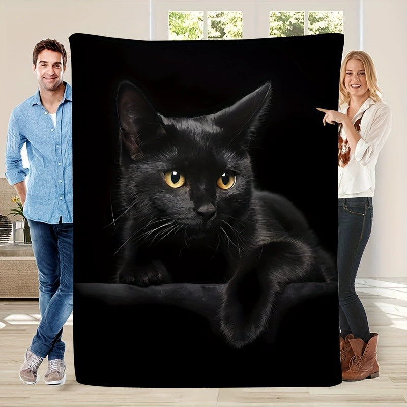 Black Cat Portrait Soft Throw Blanket