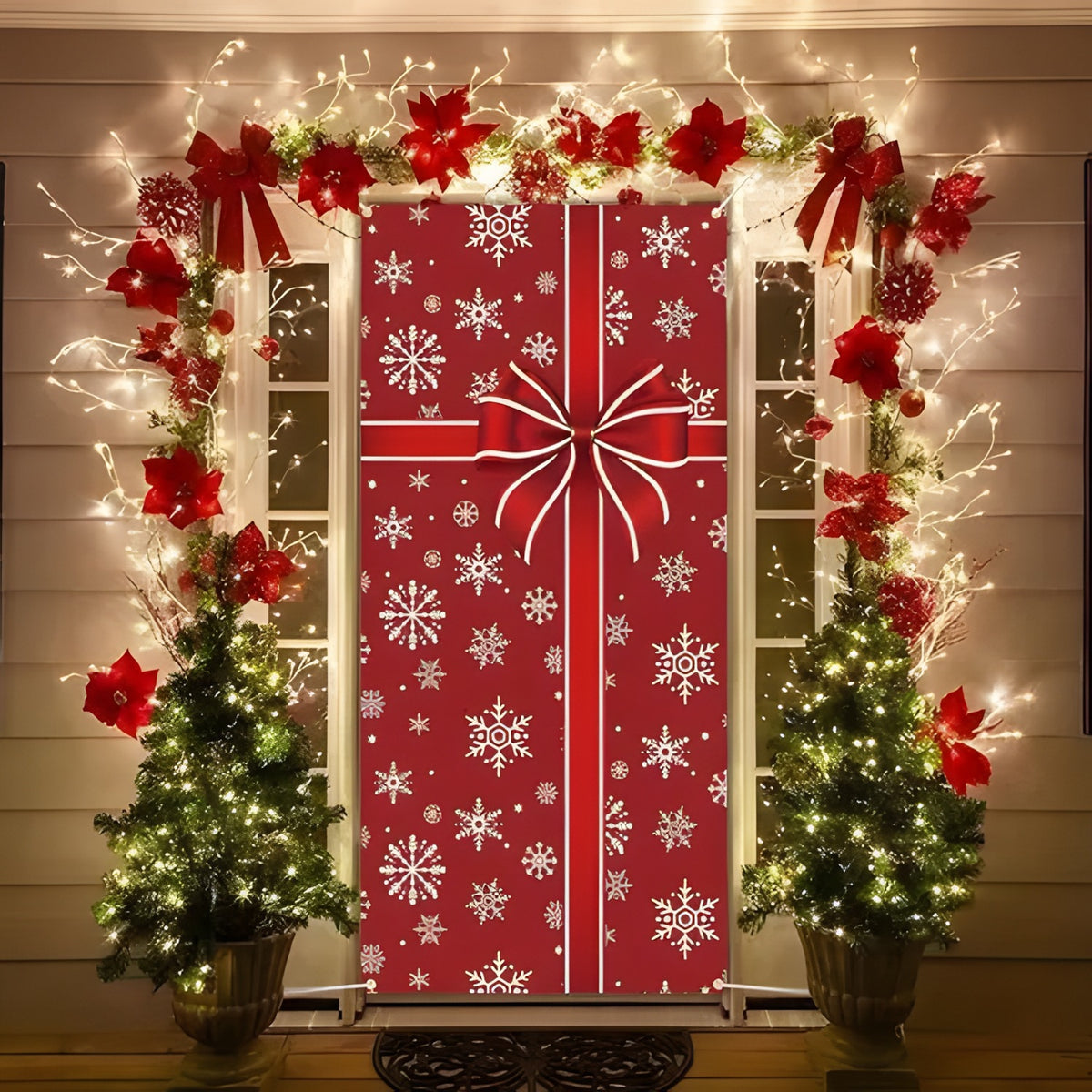 Christmas Door Cover - Stretch Fit Santa & Reindeer Door Decoration