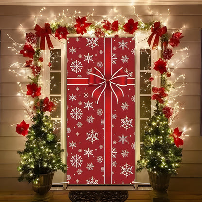 Christmas Door Cover - Stretch Fit Santa & Reindeer Door Decoration